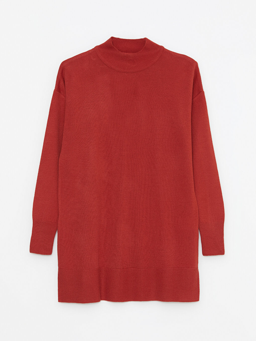 Kırmızı Yarım Balıkçı Yaka Düz Uzun Kollu Kadın Triko Tunik-5