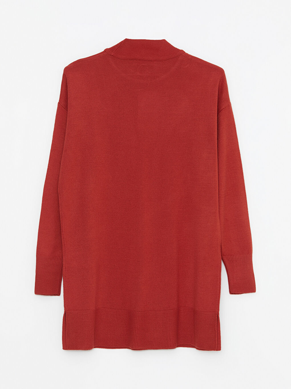 Kırmızı Yarım Balıkçı Yaka Düz Uzun Kollu Kadın Triko Tunik-6