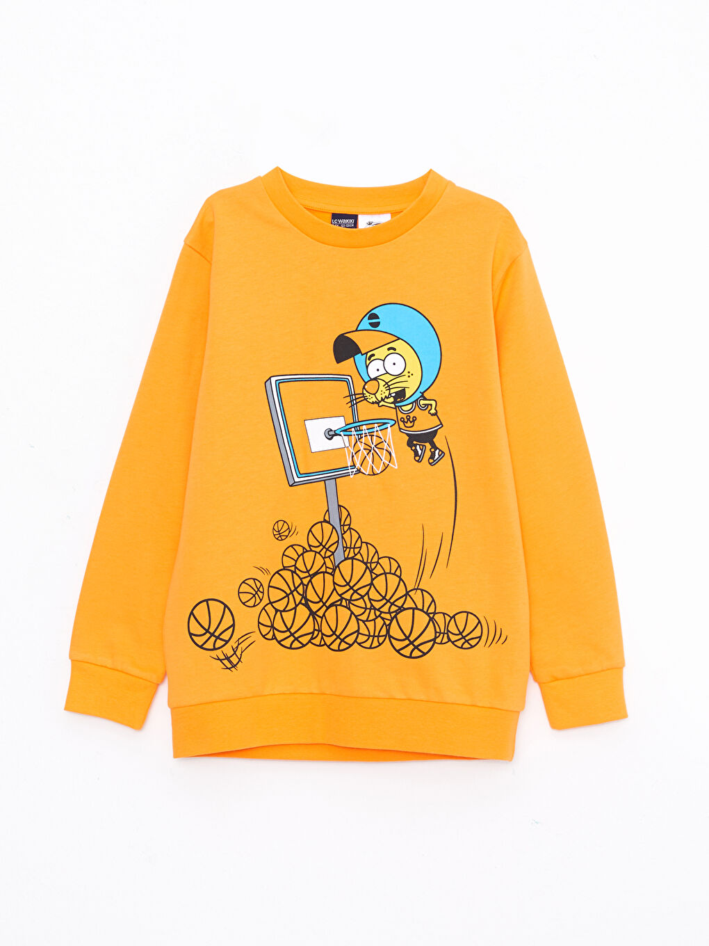 Turuncu Bisiklet Yaka Kral Şakir Baskılı Uzun Kollu Erkek Çocuk Sweatshirt