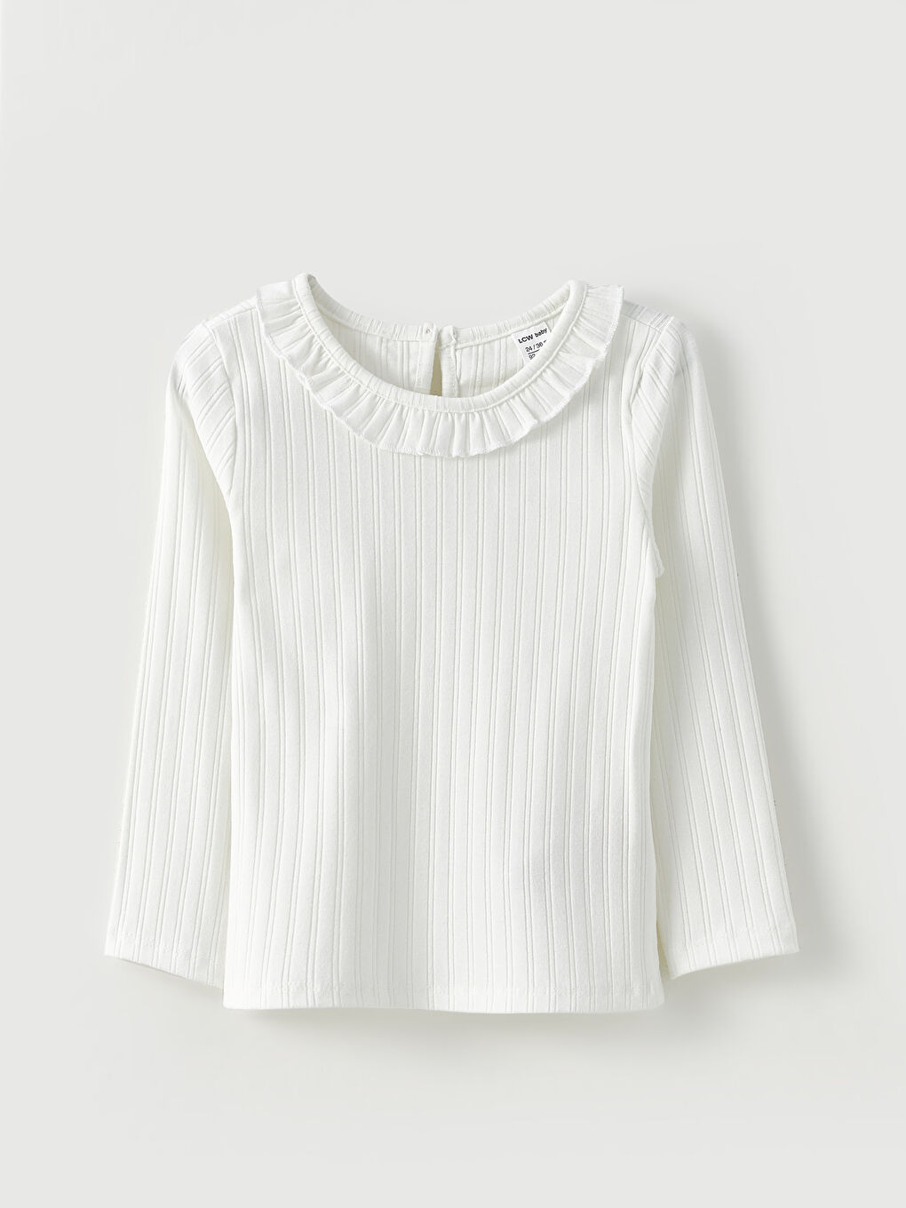 Ekru Bisiklet Yaka Uzun Kollu Kız Bebek Tişört-2