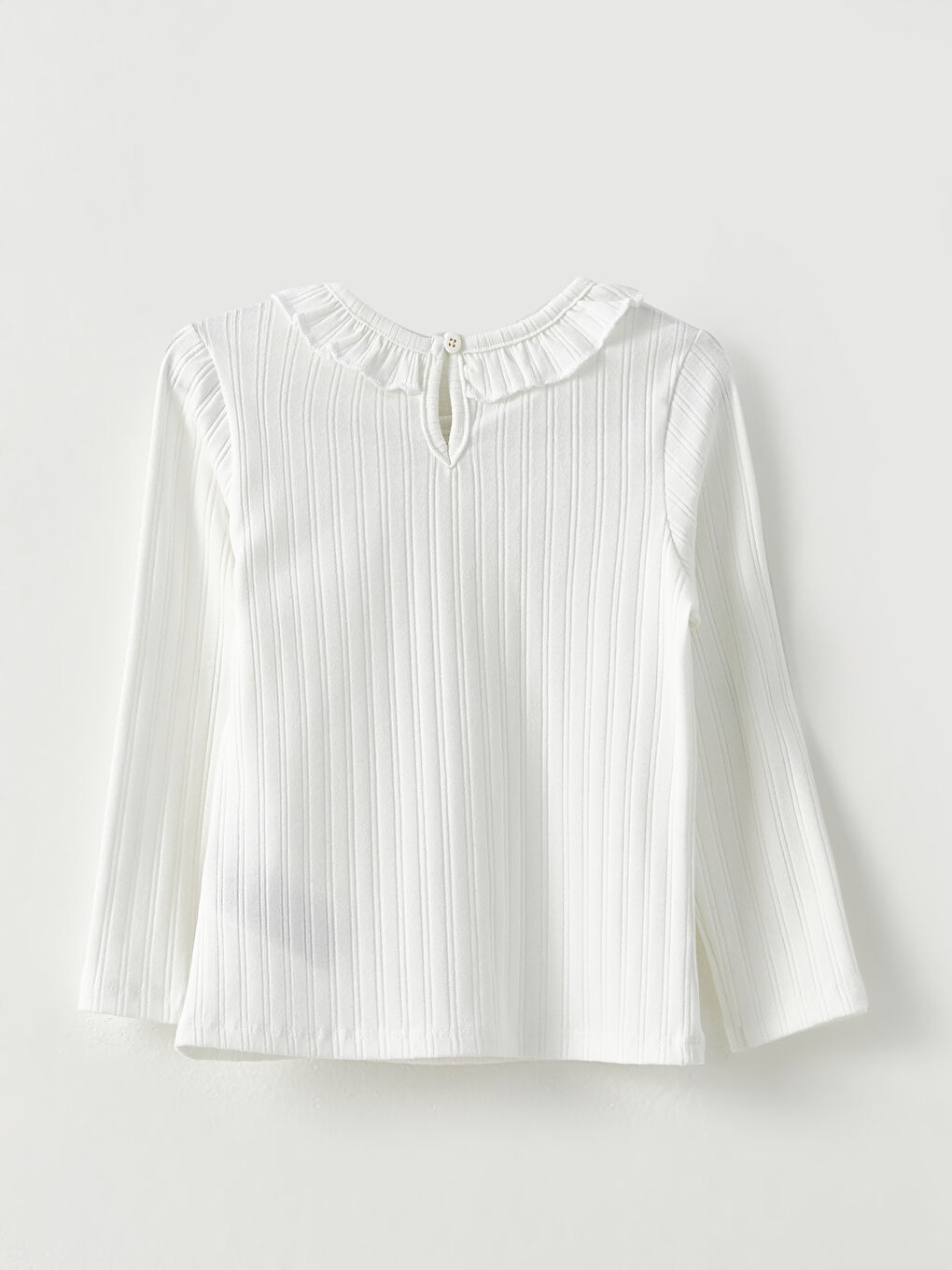 Ekru Bisiklet Yaka Uzun Kollu Kız Bebek Tişört-3