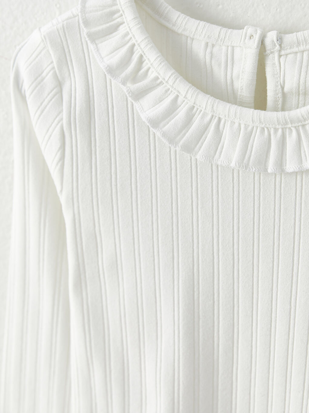 Ekru Bisiklet Yaka Uzun Kollu Kız Bebek Tişört-4