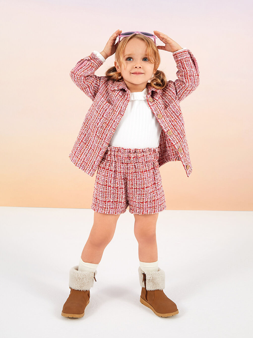 Ekru Bisiklet Yaka Uzun Kollu Kız Bebek Tişört-1