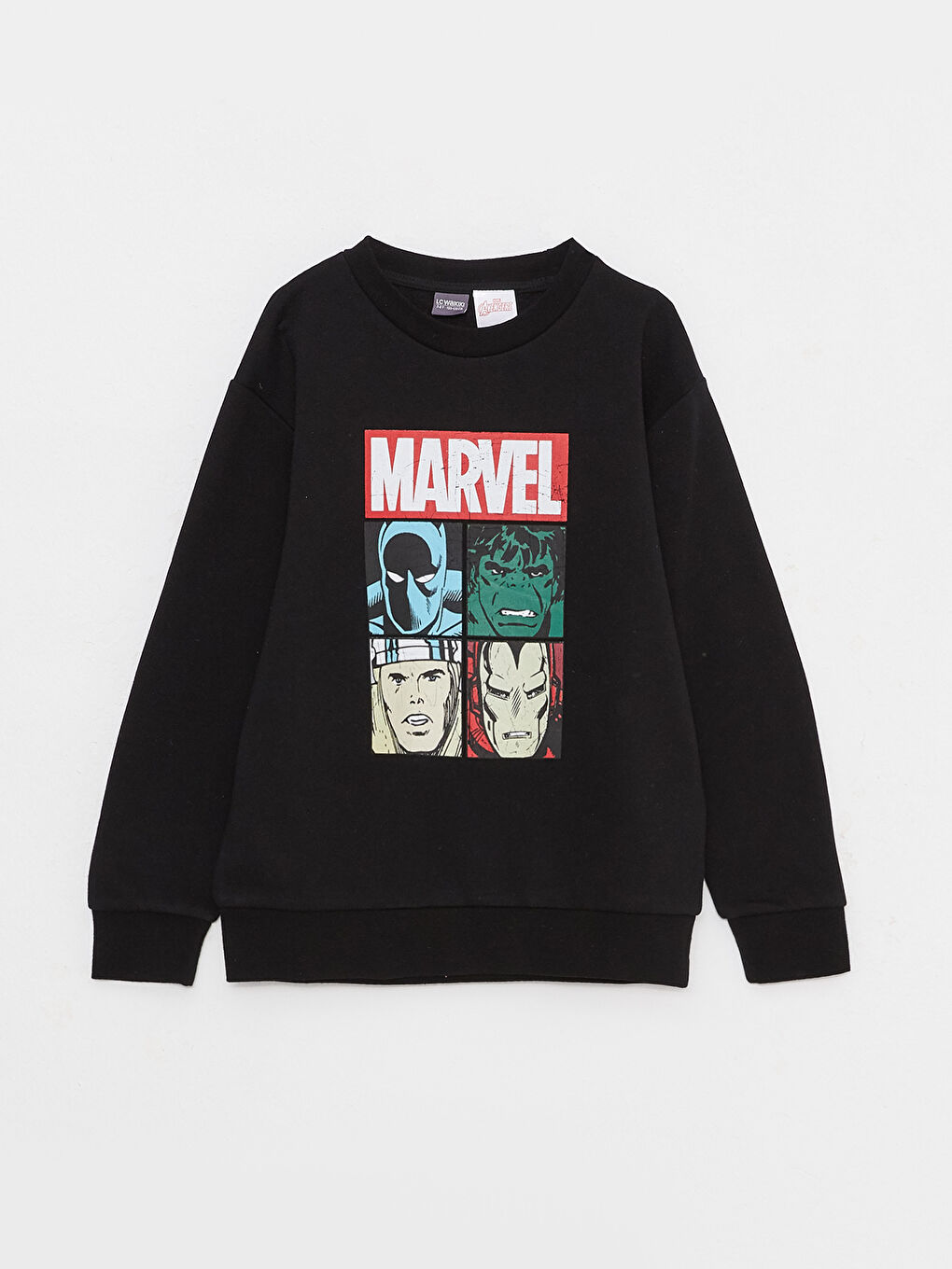 LCW Kids Siyah Bisiklet Yaka Marvel Baskılı Uzun Kollu Erkek Çocuk Sweatshirt