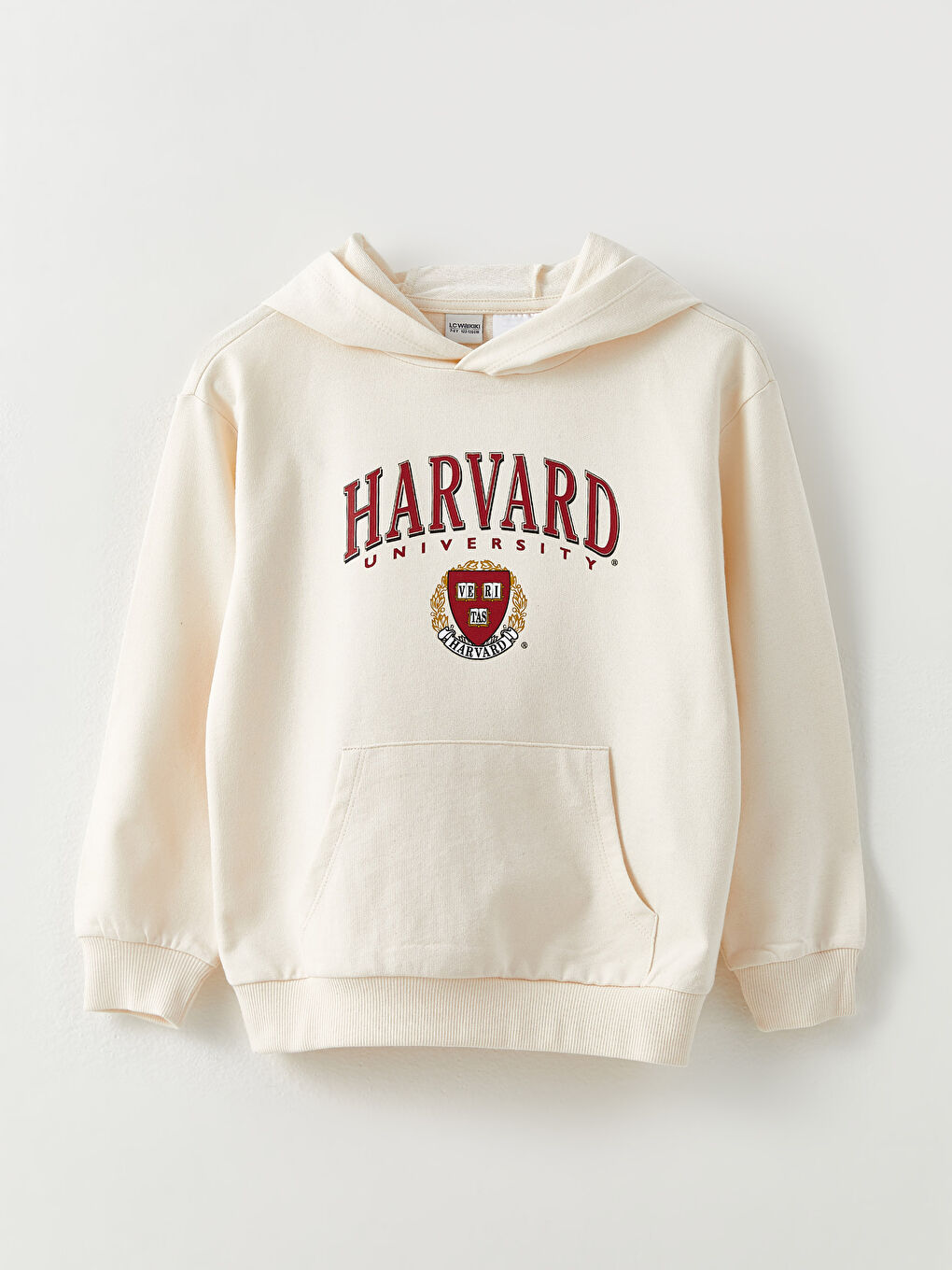 LCW Kids Ekru Kapüşonlu Harvard University Baskılı Uzun Kollu Kız Çocuk Sweatshirt