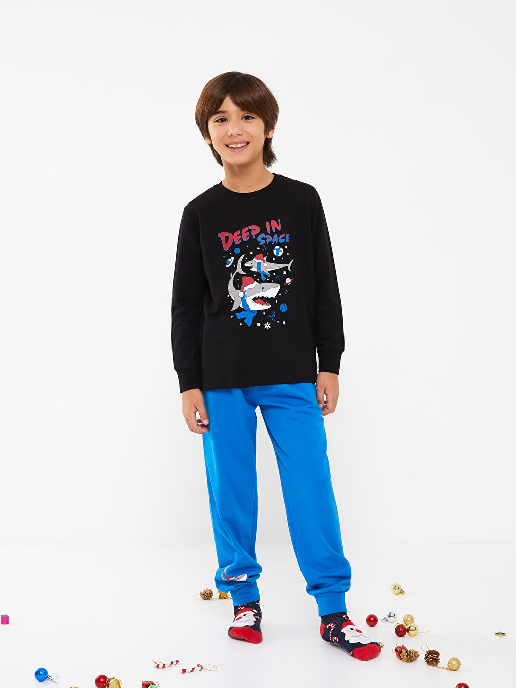 LCW Kids Crew Neck Printed Long Sleeve Boys' Pyjama Set -W2BA84Z4-CVL