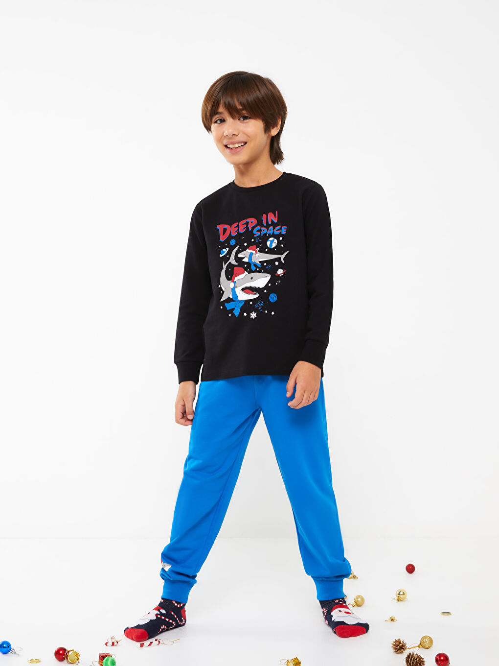 LCW Kids Crew Neck Printed Long Sleeve Boys' Pyjama Set -W2BA84Z4-CVL