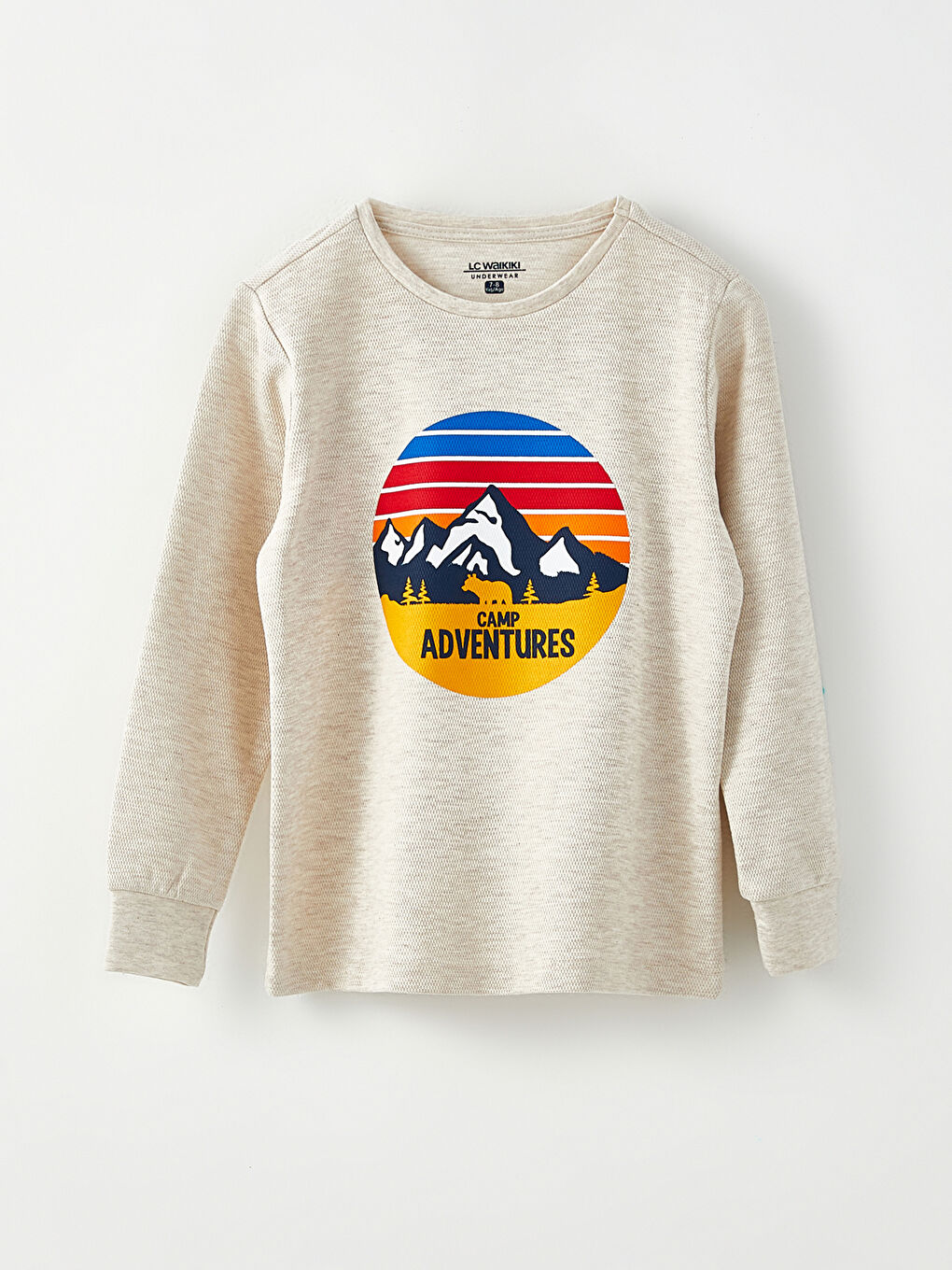 Bej Bisiklet Yaka Baskılı Uzun Kollu Erkek Çocuk Pijama Takımı-1