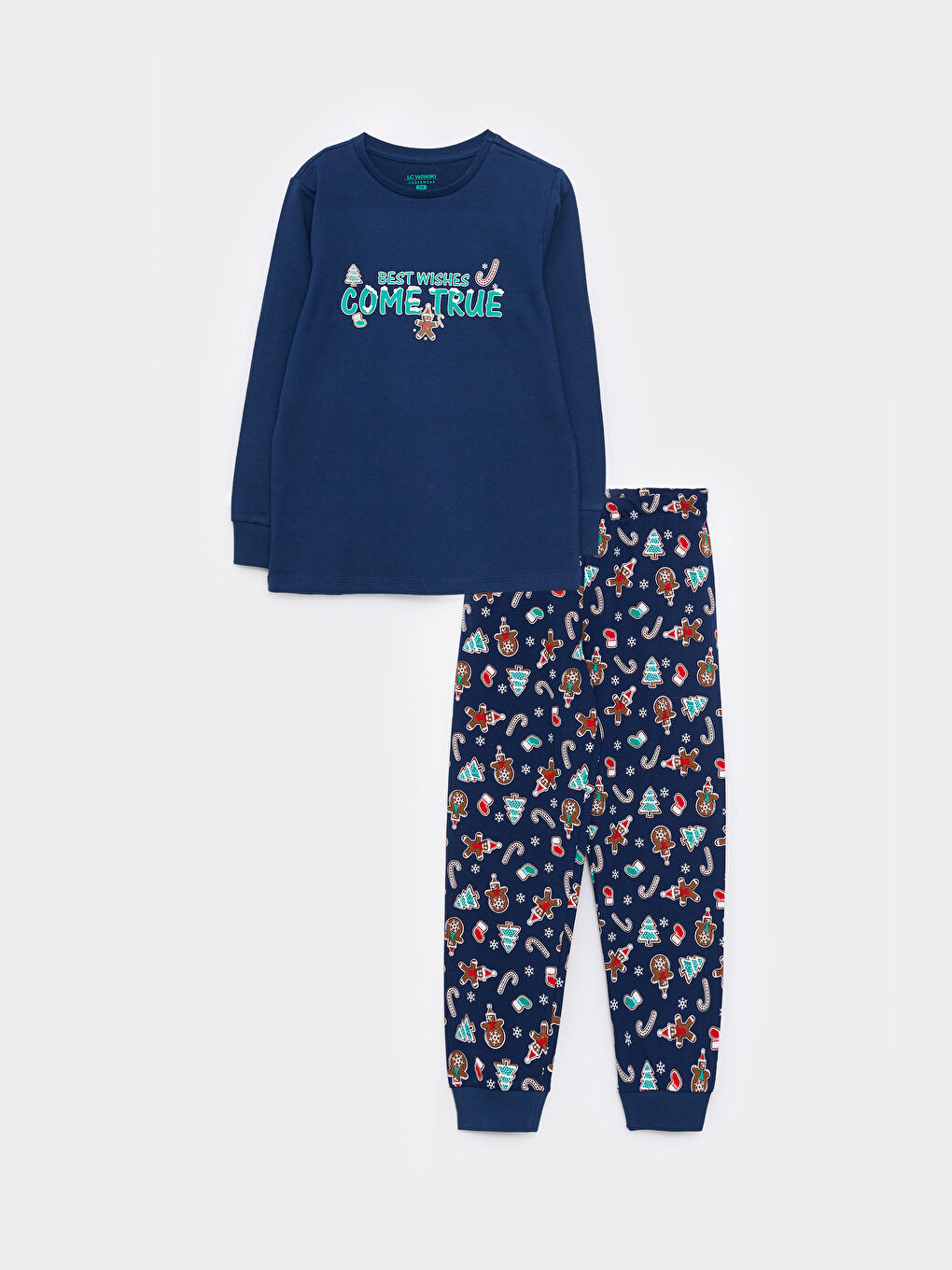 LCW Kids Комплект пижами с кръгло деколте, коледен мотив и дълъг ръкав за момчета -W2BA94Z4-JC7