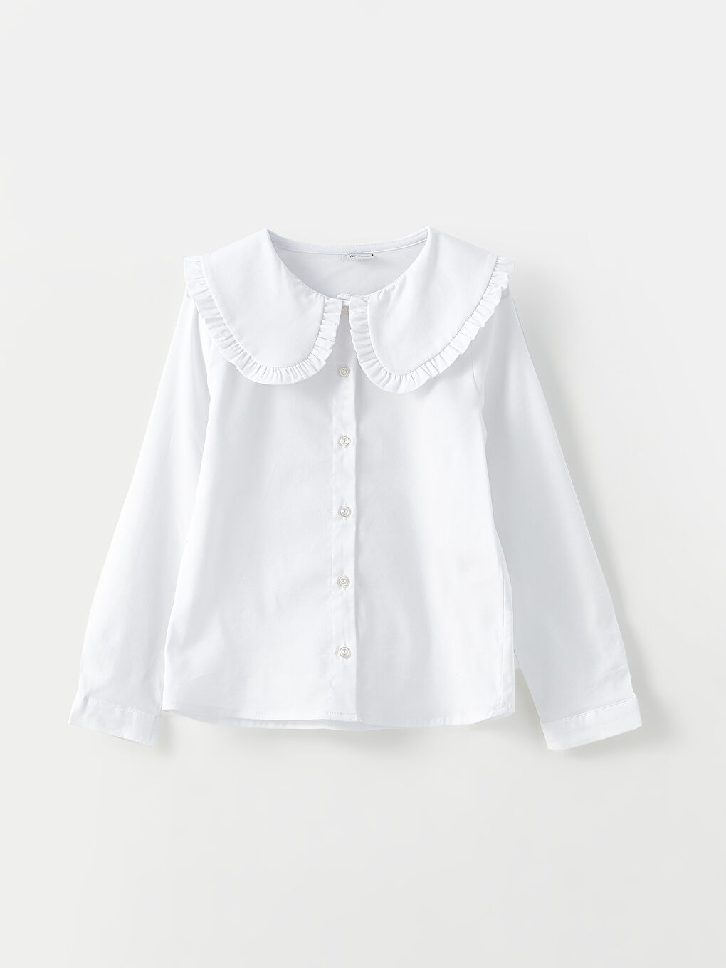 Beyaz Bebe Yaka Basic Uzun Kollu Poplin Kız Çocuk Gömlek-3