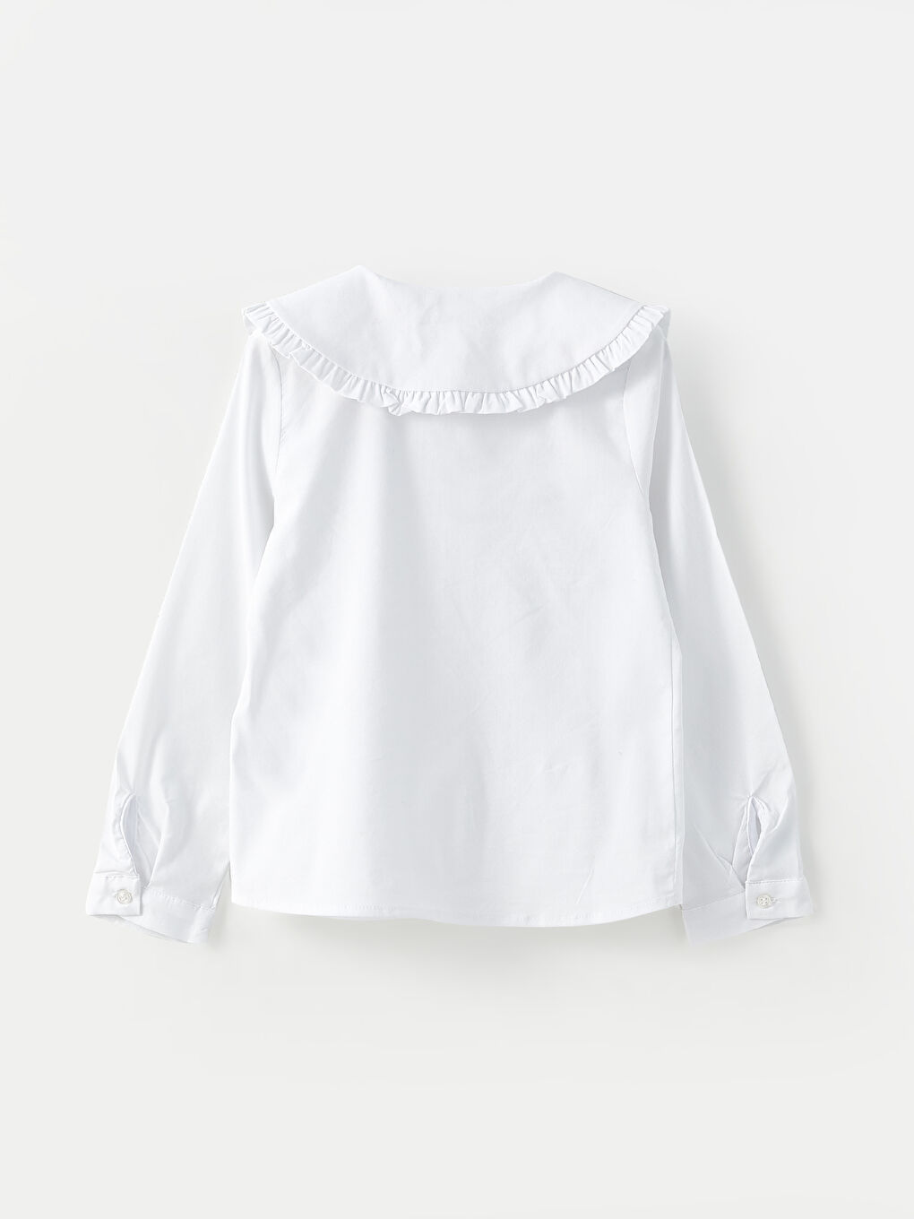 Beyaz Bebe Yaka Basic Uzun Kollu Poplin Kız Çocuk Gömlek-4