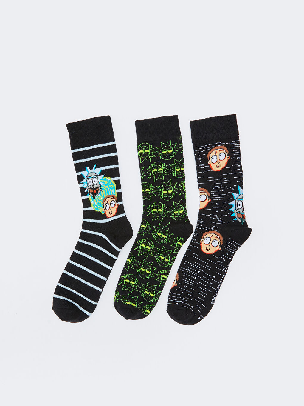 Karışık Rick and Morty Baskılı Erkek Soket Çorap 3'lü-1