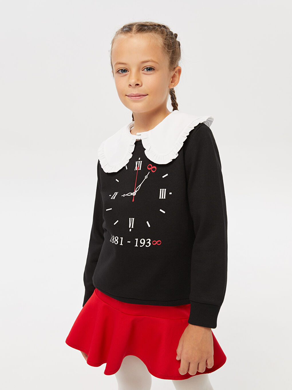 Siyah Bisiklet Yaka 10 Kasım Temalı Uzun Kollu Kız Çocuk Sweatshirt