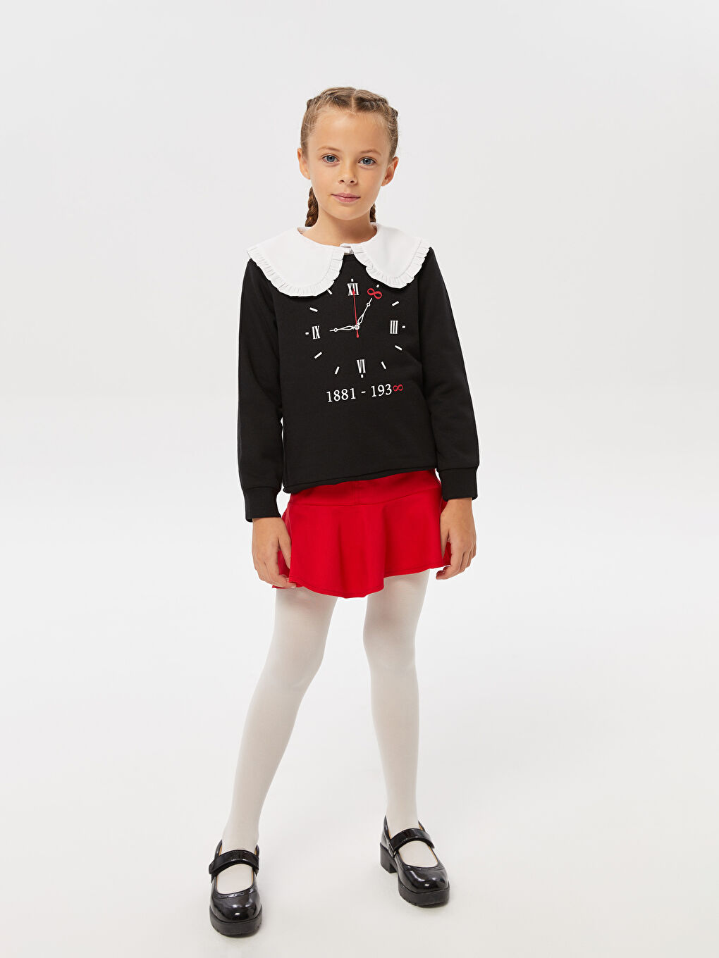 Siyah Bisiklet Yaka 10 Kasım Temalı Uzun Kollu Kız Çocuk Sweatshirt-2