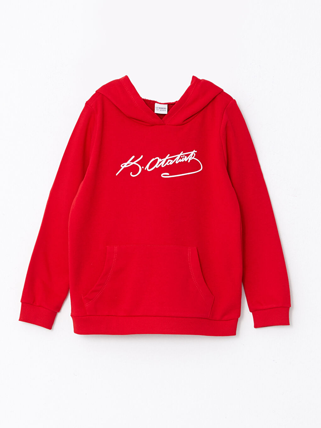 Kırmızı Kapüşonlu Atatürk İmza Baskılı Uzun Kollu Kız Çocuk Sweatshirt-3