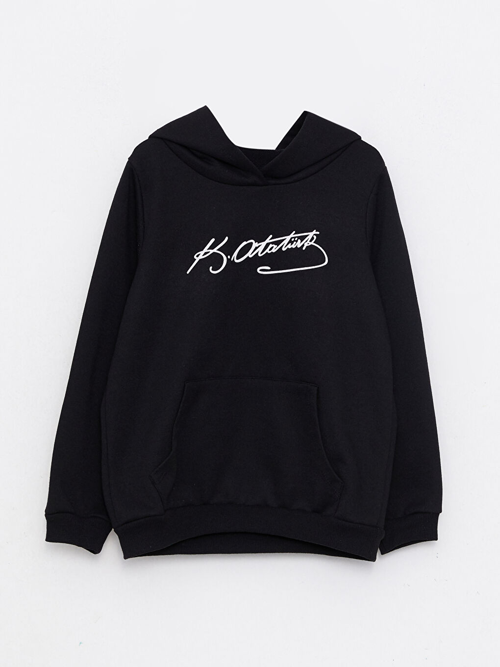 Siyah Kapüşonlu Atatürk İmza Baskılı Uzun Kollu Kız Çocuk Sweatshirt