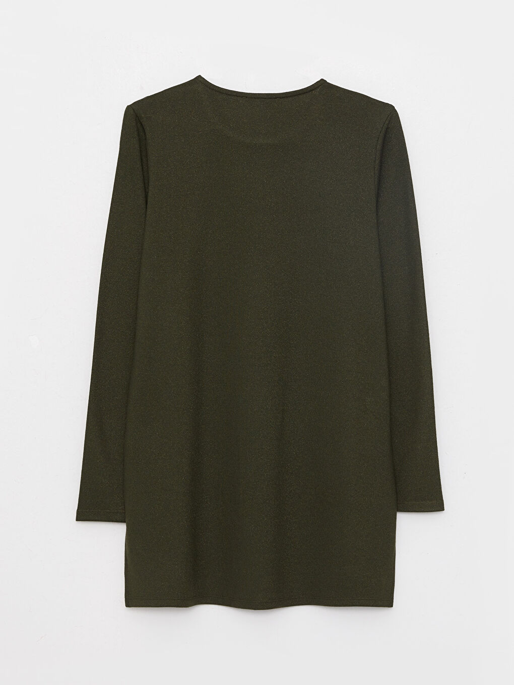 Haki Bisiklet Yaka Düz Uzun Kollu Kadın Tişört-6