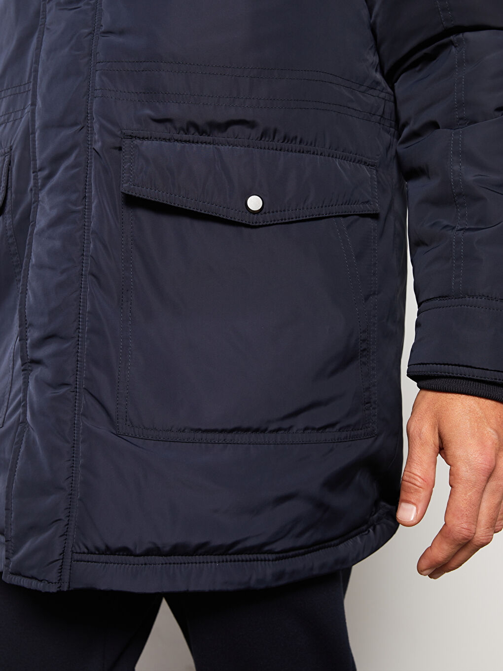 Lacivert Standart Kalıp Kapüşonlu Erkek Mont-2