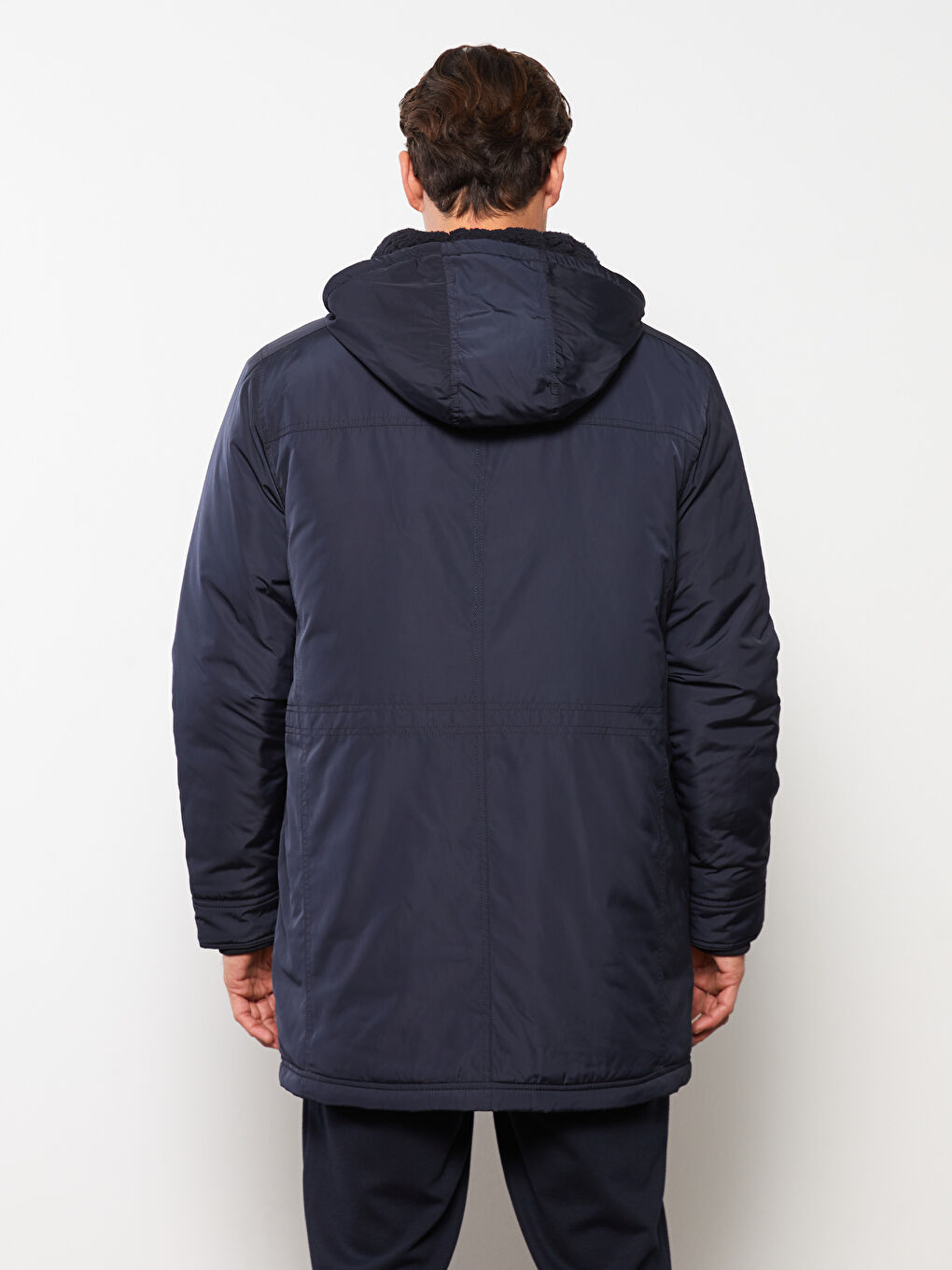 Lacivert Standart Kalıp Kapüşonlu Erkek Mont-4