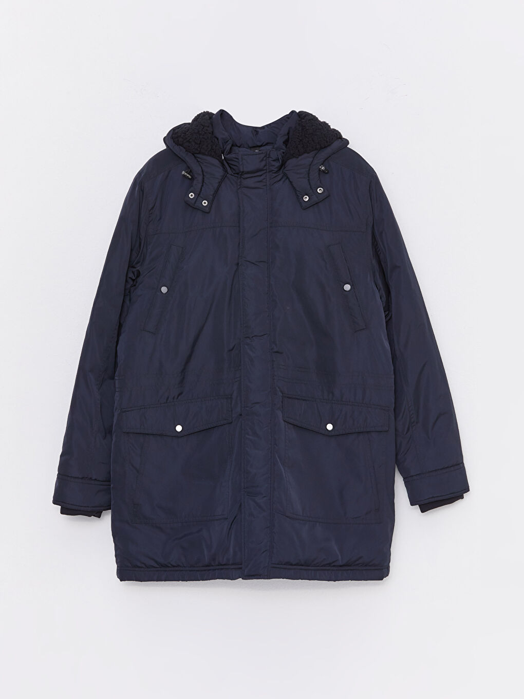 Lacivert Standart Kalıp Kapüşonlu Erkek Mont-5