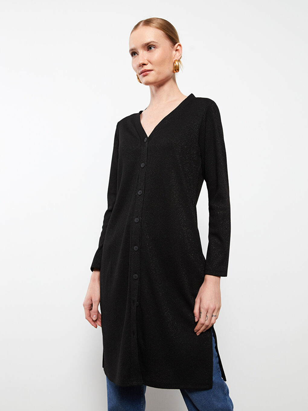 V-Neck Plain Long Sleeve Women's Cardigan