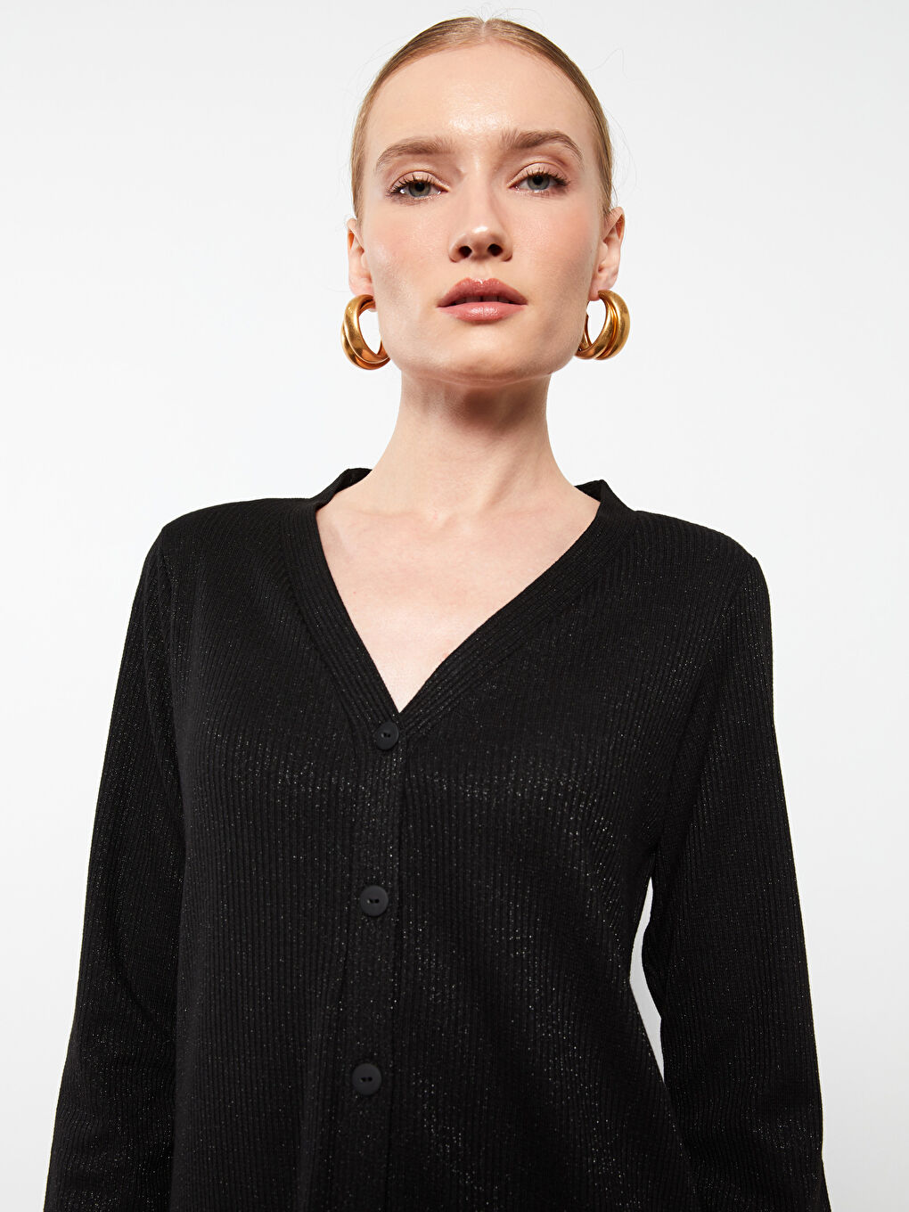 V-Neck Plain Long Sleeve Women's Cardigan-2
