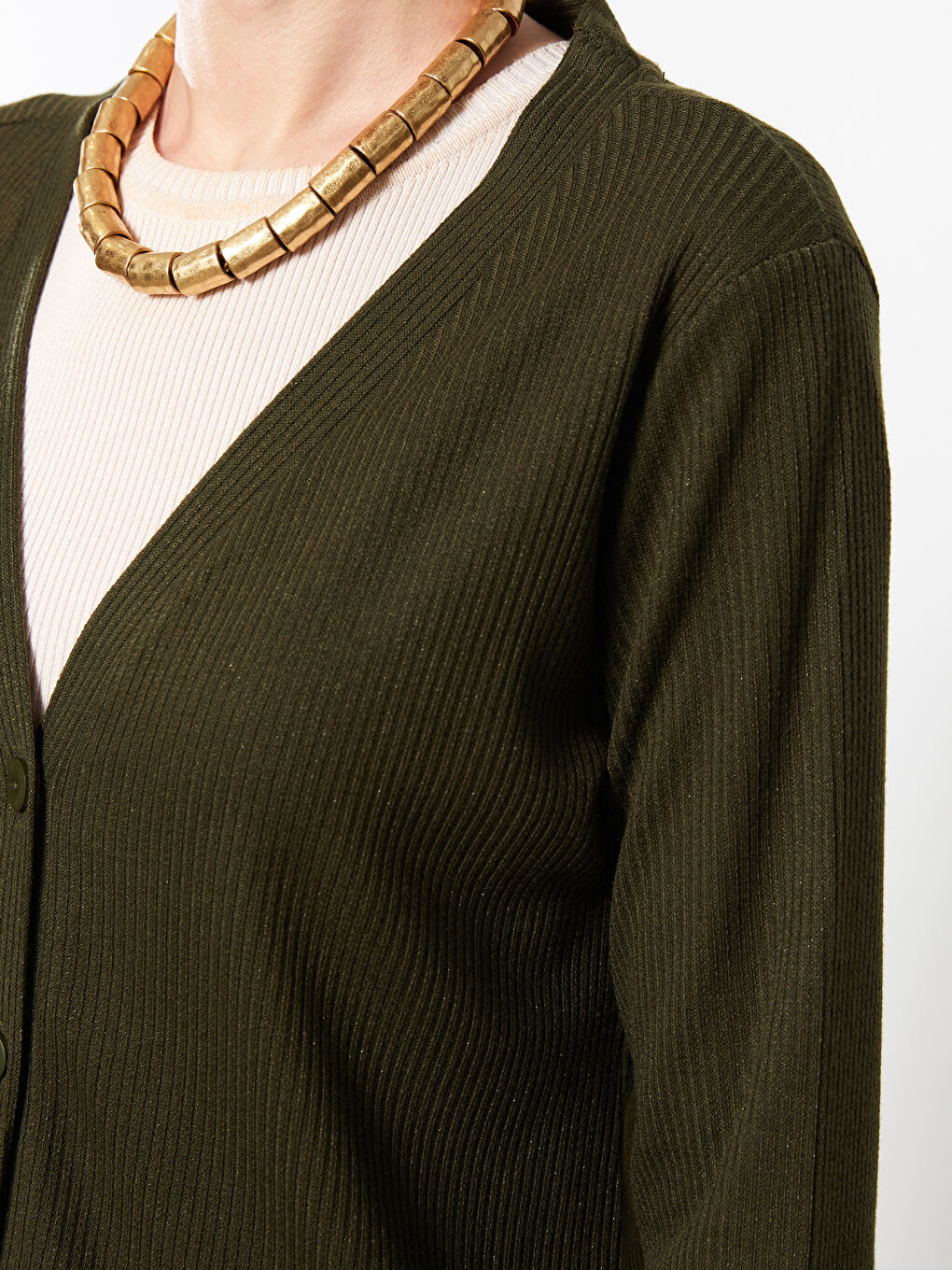V-Neck Plain Long Sleeve Women's Cardigan-3