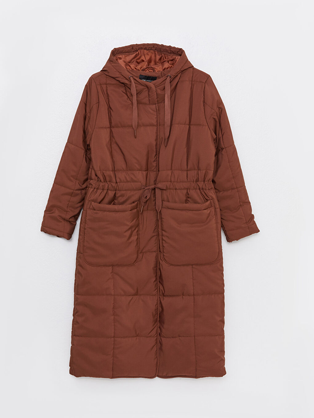 Kahverengi Kadın Kapüşonlu Düz Parka-6