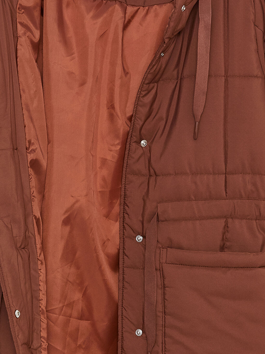 Kahverengi Kadın Kapüşonlu Düz Parka-8