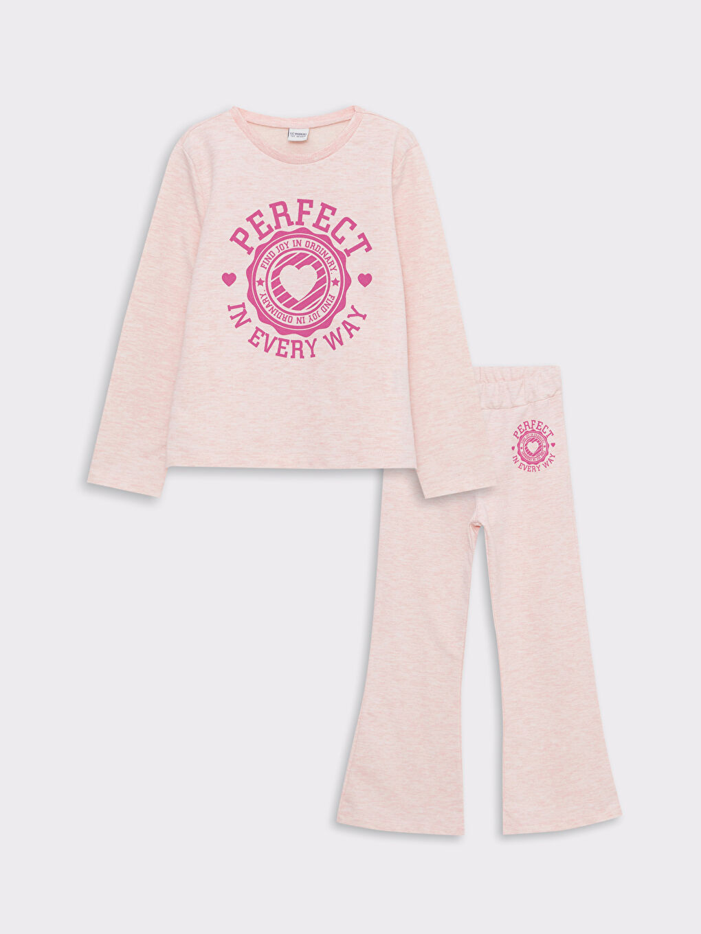 LCW ECO Crew Neck Printed Long Sleeve Girls' Sweatshirt and Trousers -W2BB81Z4-E6R