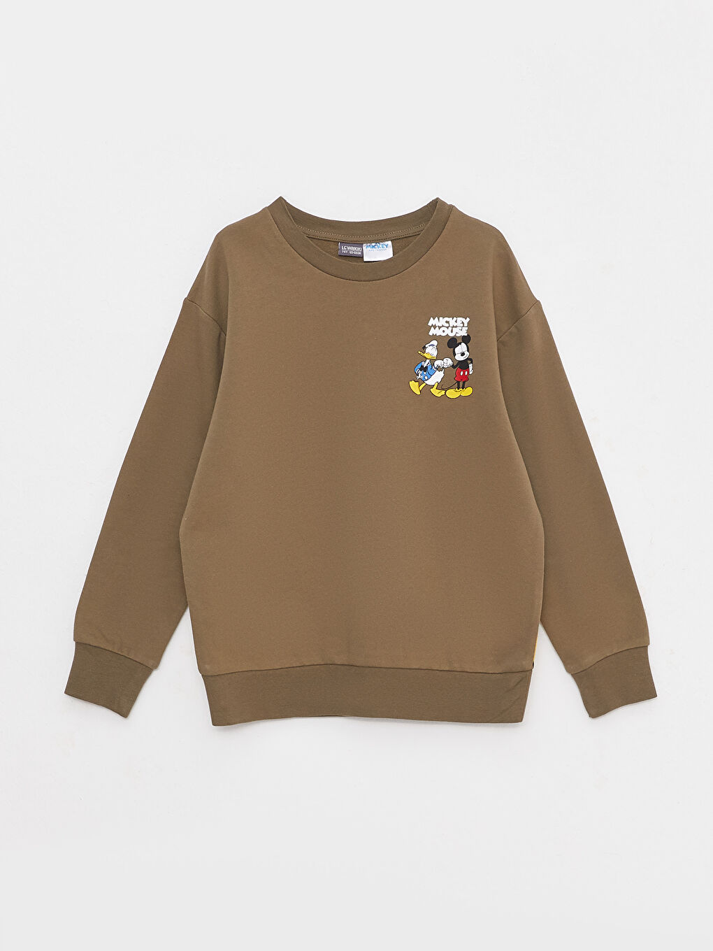 LCW Kids Kahverengi Bisiklet Yaka Mickey Mouse Baskılı Uzun Kollu Erkek Çocuk Sweatshirt