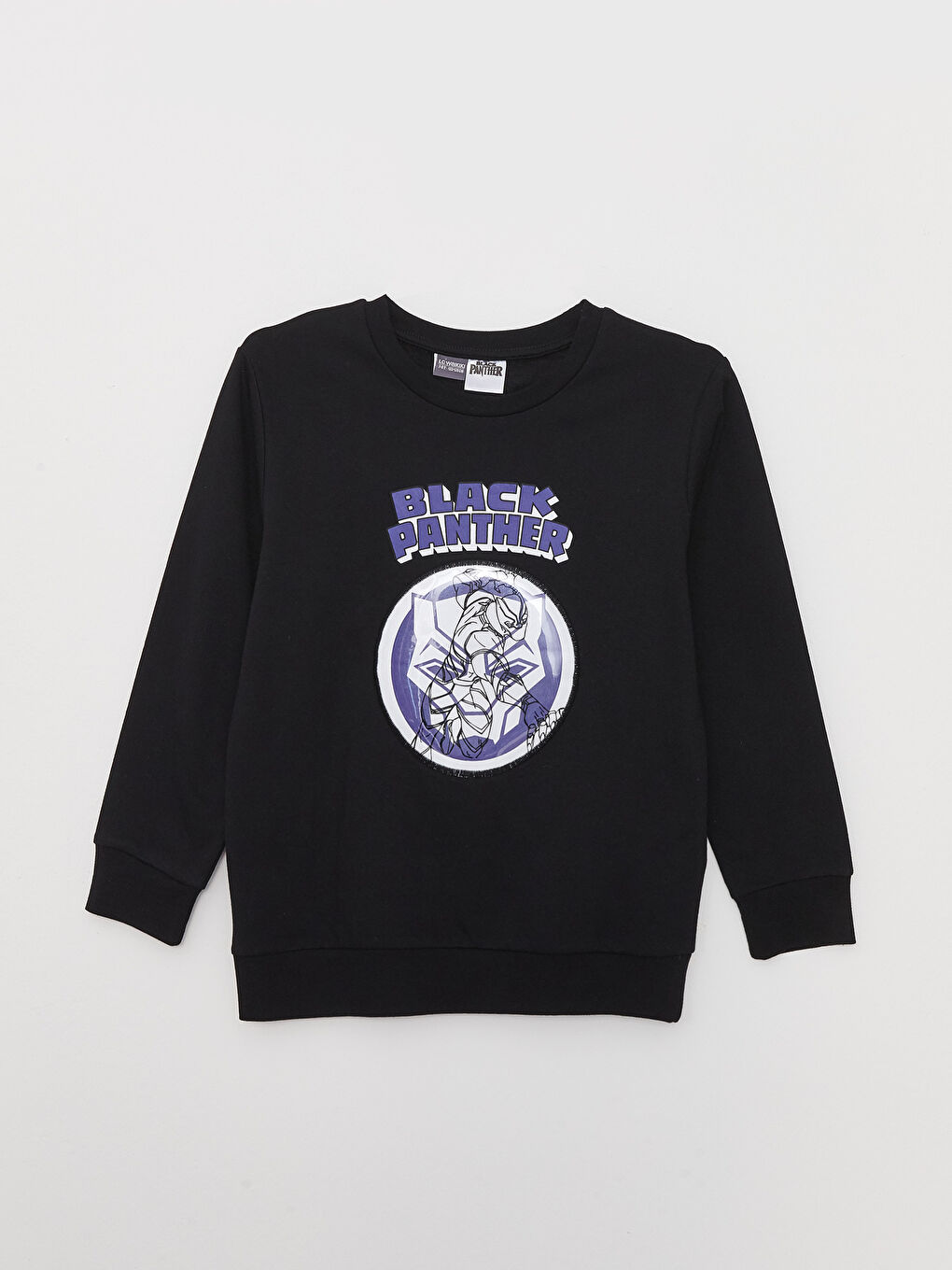 LCW Kids Siyah Bisiklet Yaka Kara Panter Baskılı Uzun Kollu Erkek Çocuk Sweatshirt