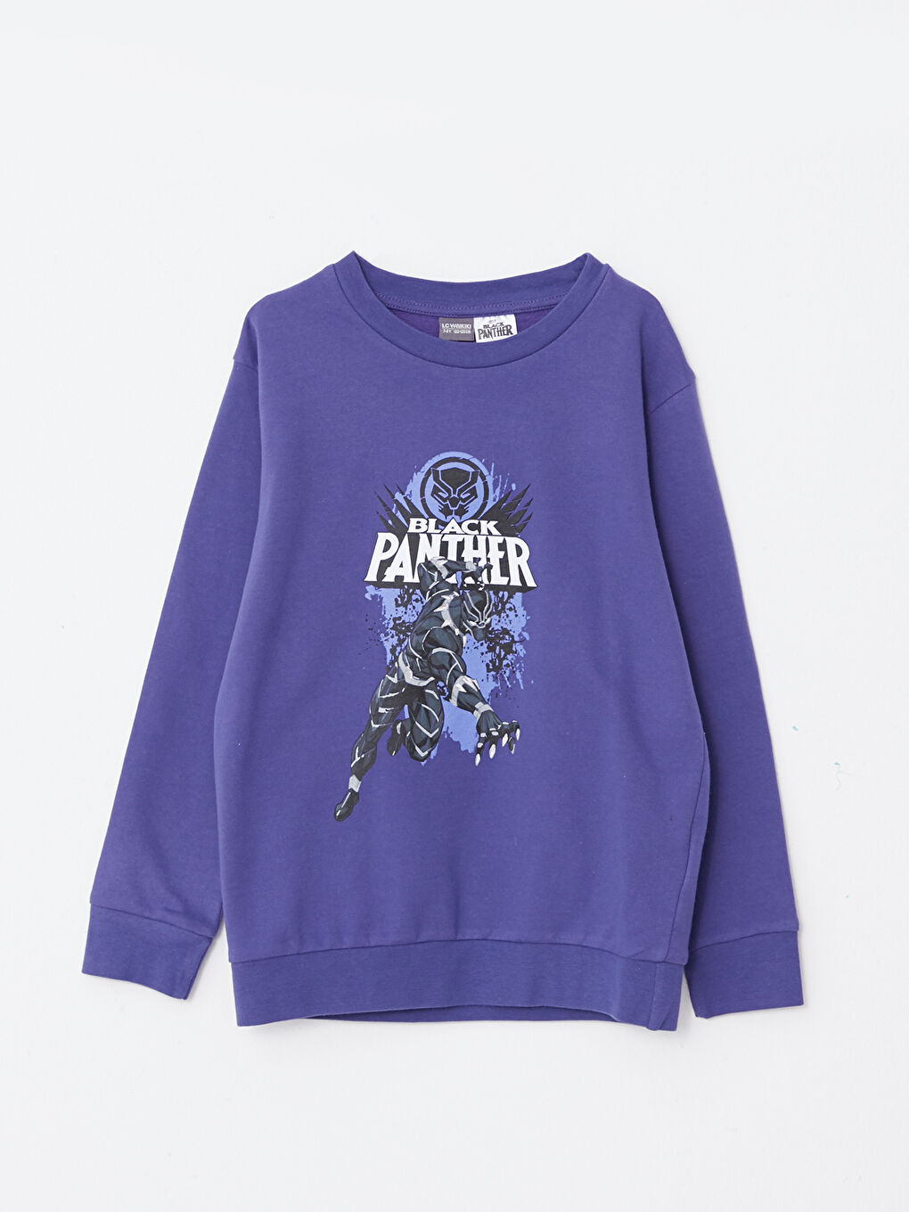 Mor Bisiklet Yaka Kara Panter Baskılı Uzun Kollu Erkek Çocuk Sweatshirt