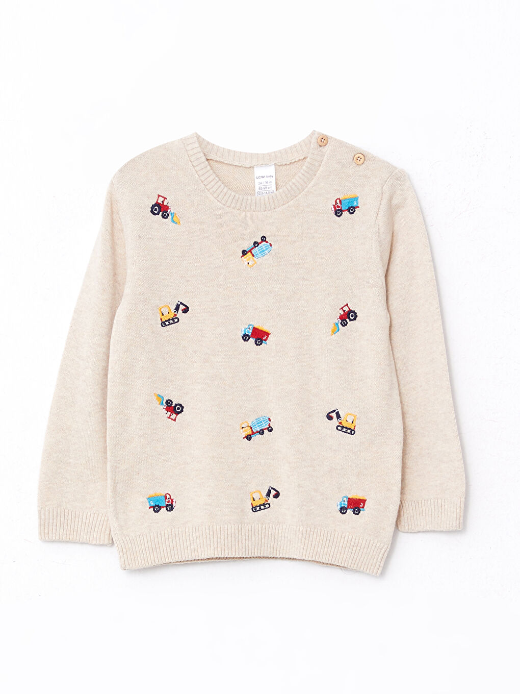 Ekru Bisiklet Yaka Uzun Kollu Nakış Detaylı Erkek Bebek Triko Kazak