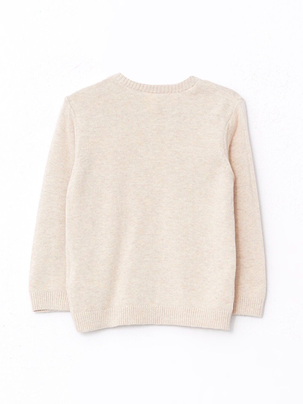 Ekru Bisiklet Yaka Uzun Kollu Nakış Detaylı Erkek Bebek Triko Kazak-1