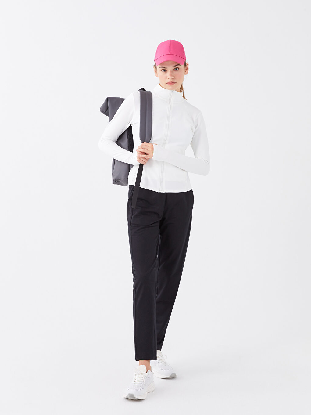 Ekru Dik Yaka Kadın Spor Hırka-2