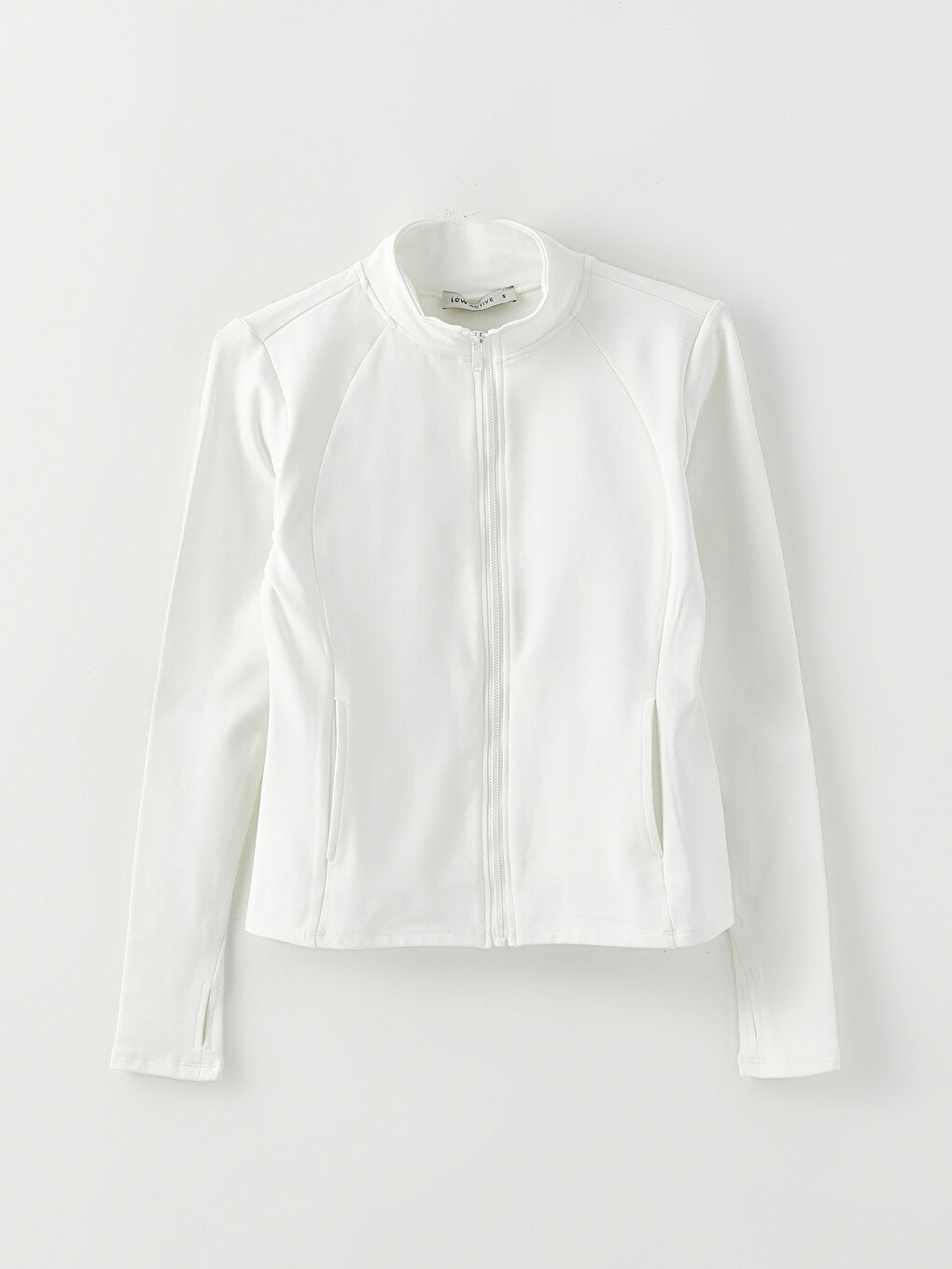 Ekru Dik Yaka Kadın Spor Hırka-5