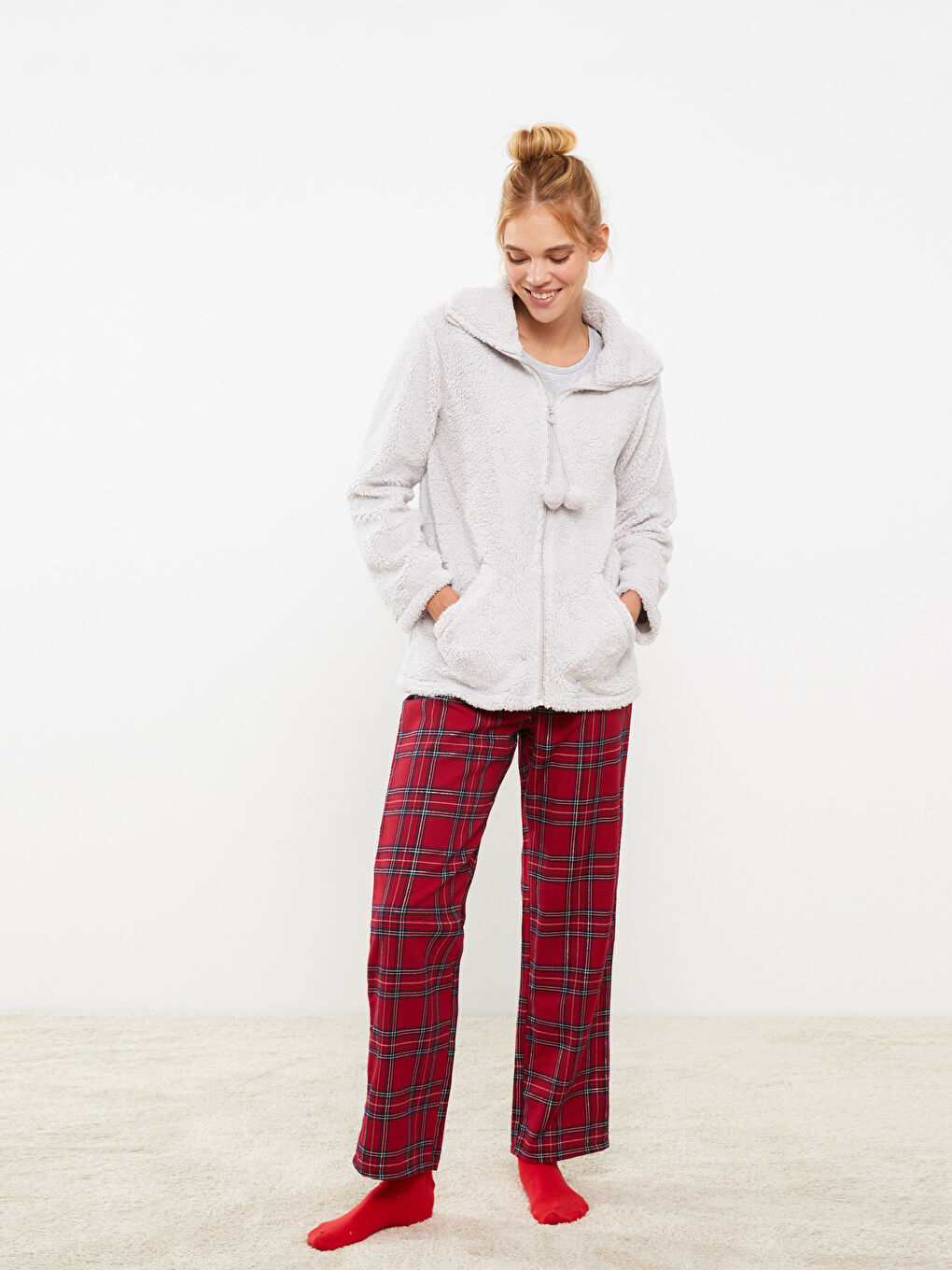 Funnel Neck Plush Women's Pyjama Top-1