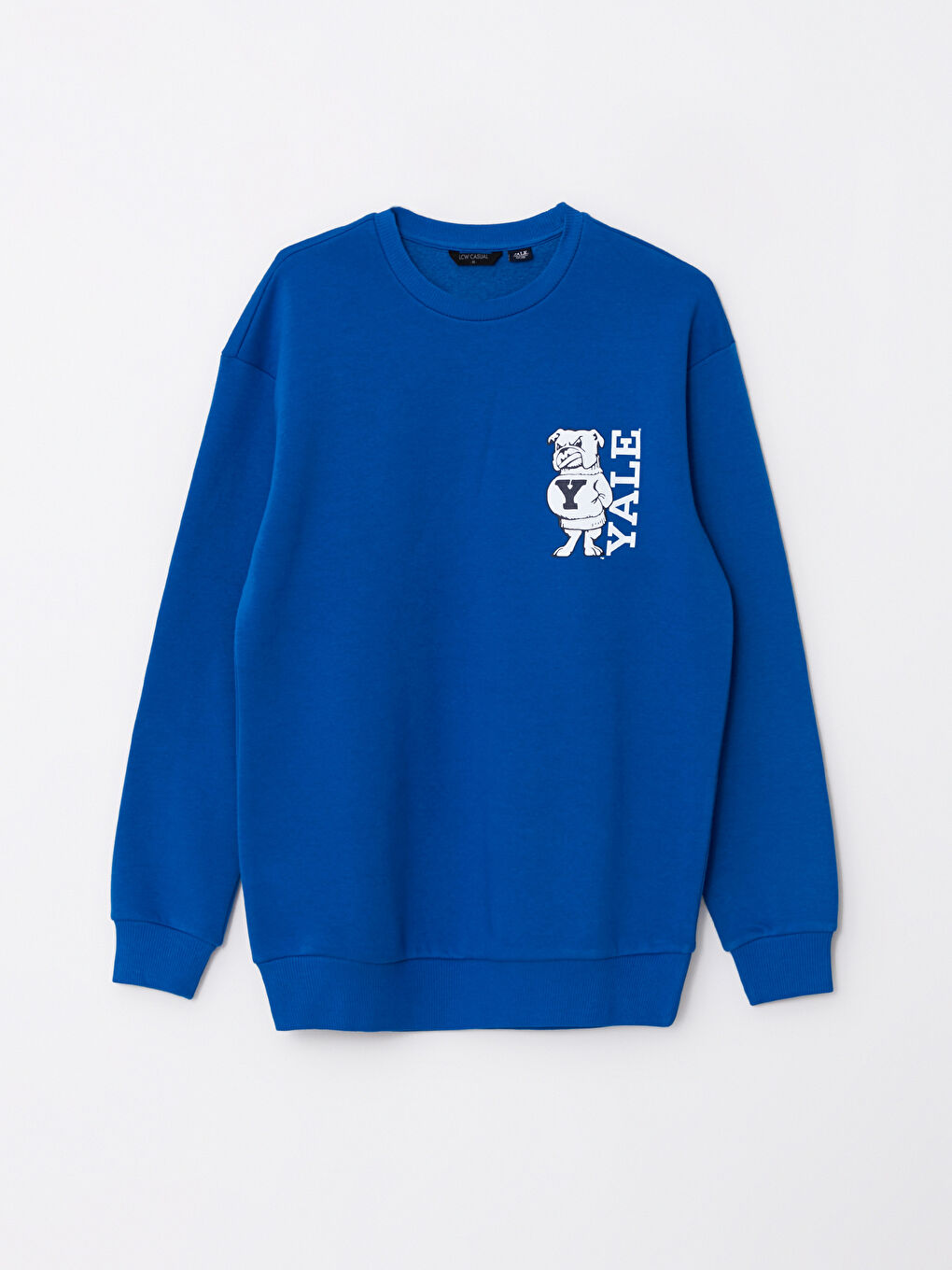 LCW Casual Mavi Bisiklet Yaka Uzun Kollu Yale University Baskılı Erkek Kalın Sweatshirt - 5