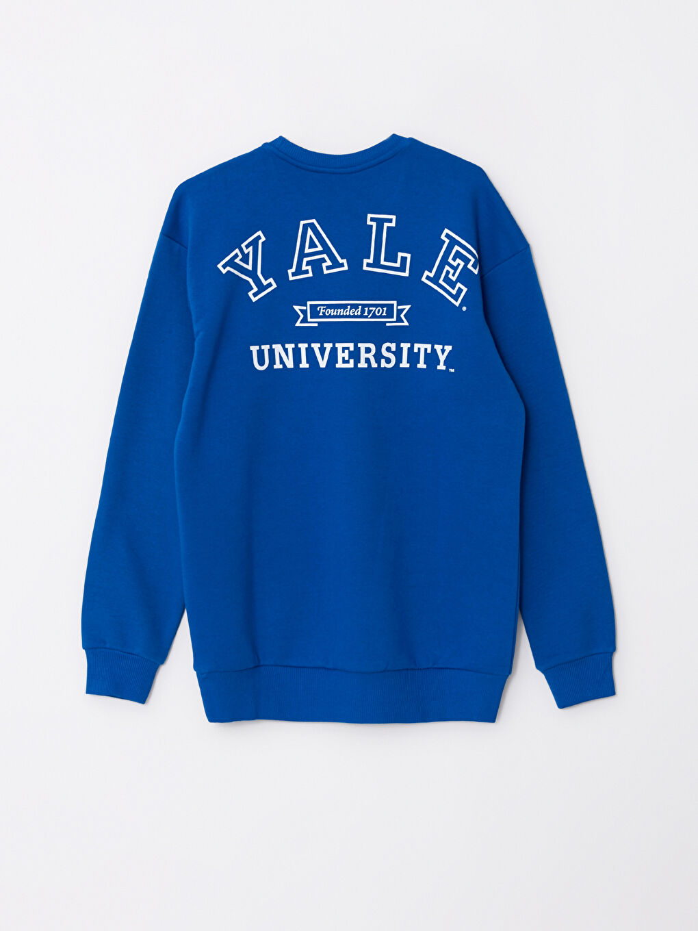 LCW Casual Mavi Bisiklet Yaka Uzun Kollu Yale University Baskılı Erkek Kalın Sweatshirt - 6