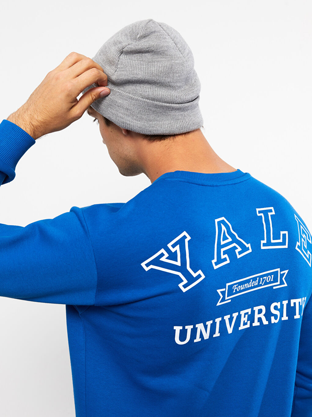 LCW Casual Mavi Bisiklet Yaka Uzun Kollu Yale University Baskılı Erkek Kalın Sweatshirt - 4