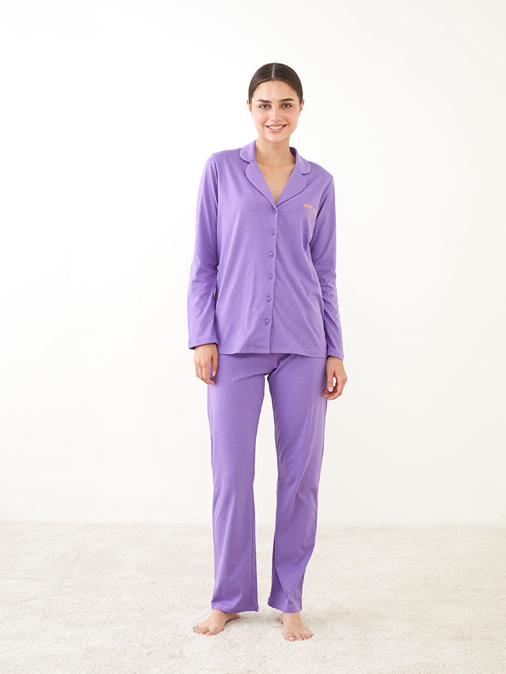 Shirt Neck Printed Long Sleeve Cotton Women's Pajama Set-2