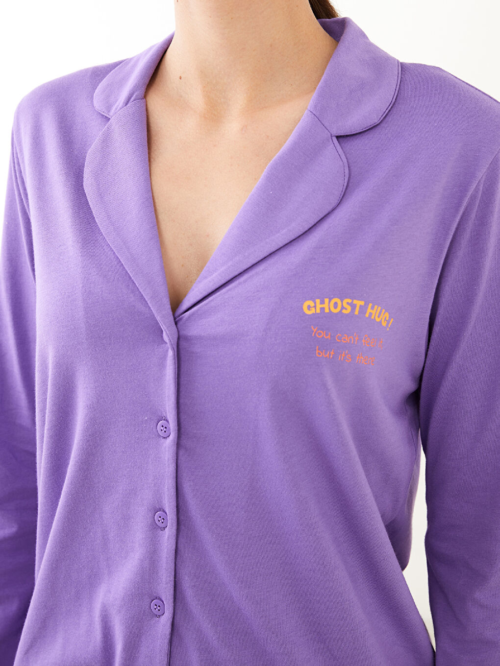 Shirt Neck Printed Long Sleeve Cotton Women's Pajama Set-3