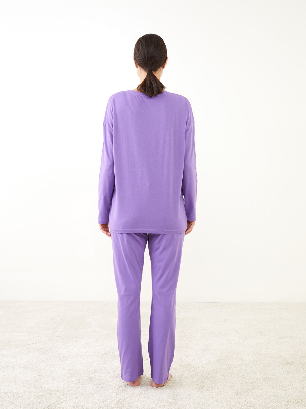 LCW Young Crew Neck Printed Long Sleeve Cotton Women's Pajama Set -W2BC64Z8-KZW