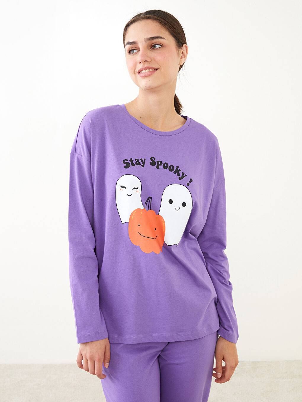LCW Young Crew Neck Printed Long Sleeve Cotton Women's Pajama Set -W2BC64Z8-KZW
