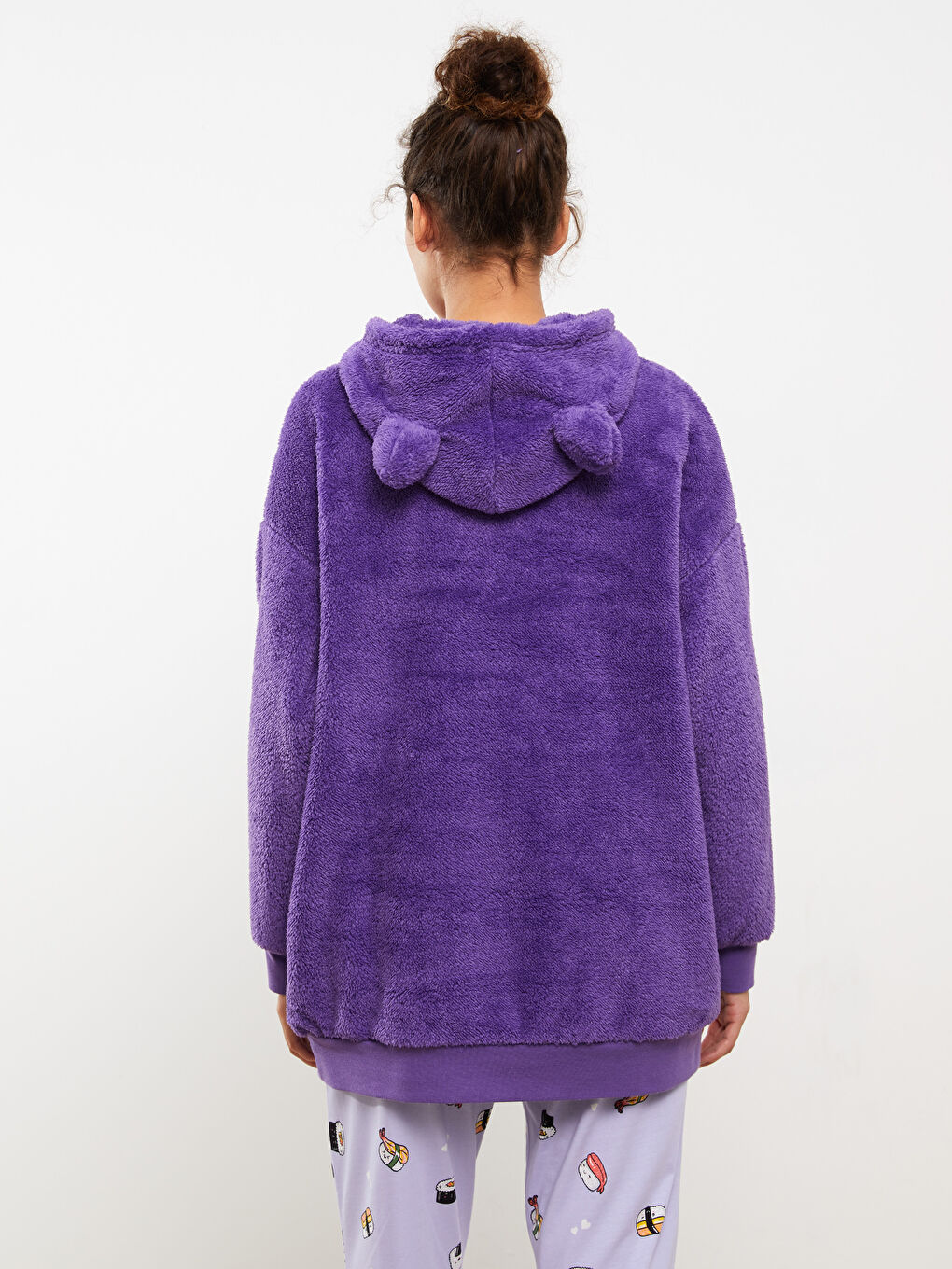 LCW Young Hooded Plain Long Sleeve Women's Plush Pyjama Top -W2BC66Z8-KZW