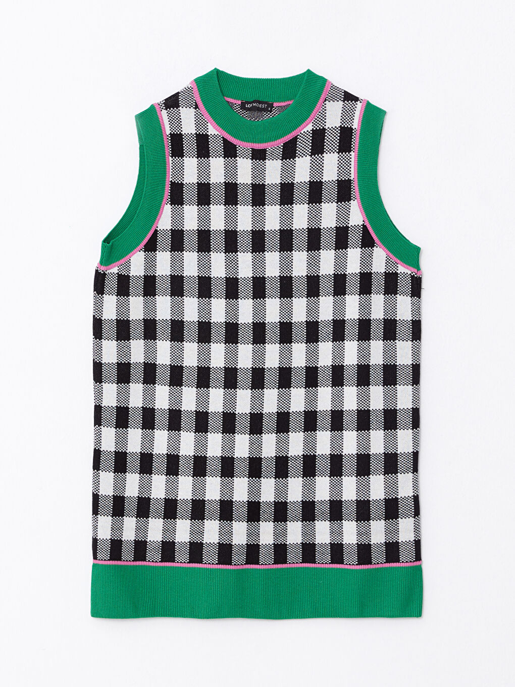 Yeşil Bisiklet Yaka Ekose Kadın Triko Süveter-5