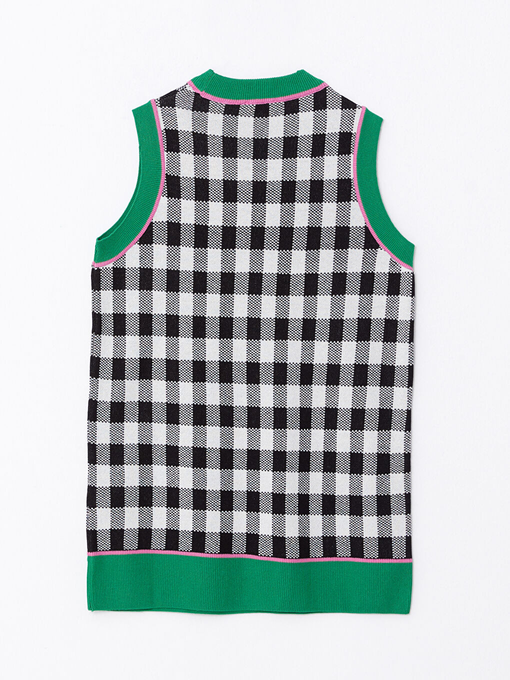 Yeşil Bisiklet Yaka Ekose Kadın Triko Süveter-6