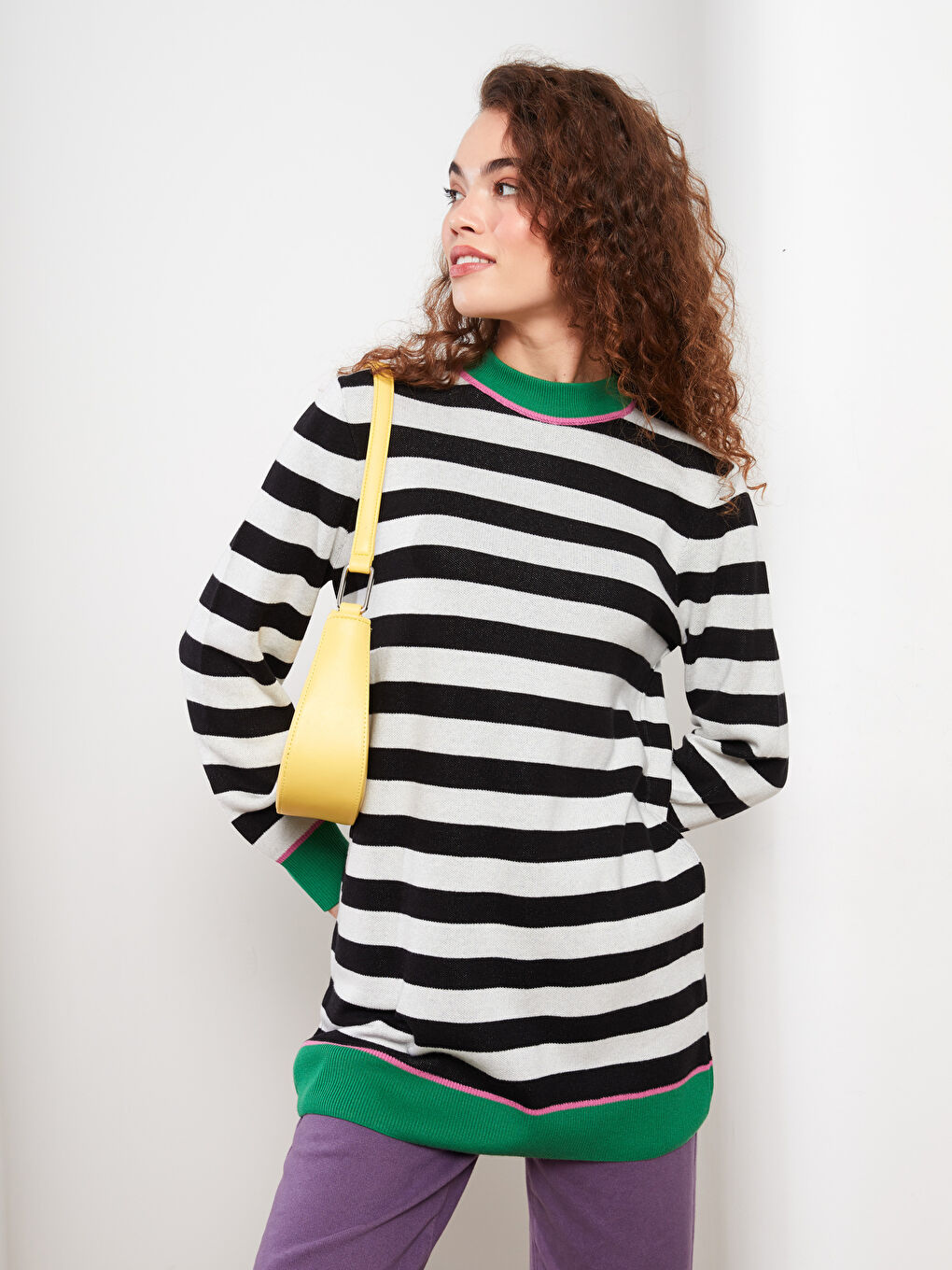 Crew Neck Striped Long Sleeve Women's Tunic