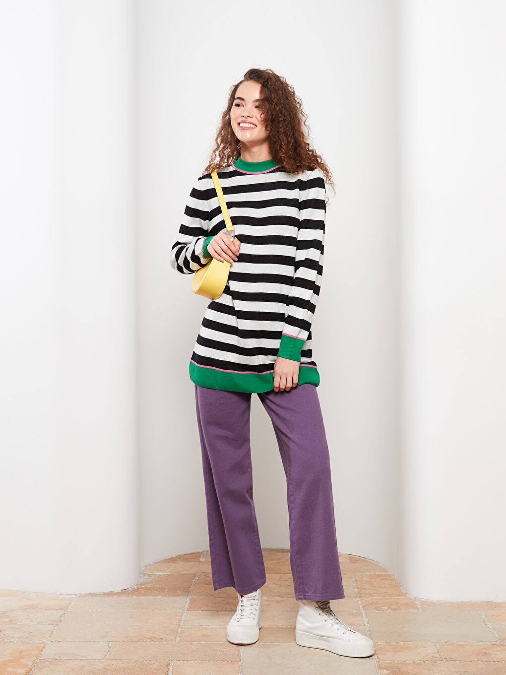Crew Neck Striped Long Sleeve Women's Tunic-1
